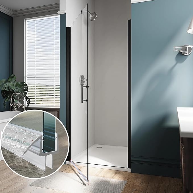 Shower Door Bottom Seal, 2-Pack PVC Strips with Sweep 39" Long, for 5/16"(8mm) Thick Framless Glass Door, to Stop Water Leakage