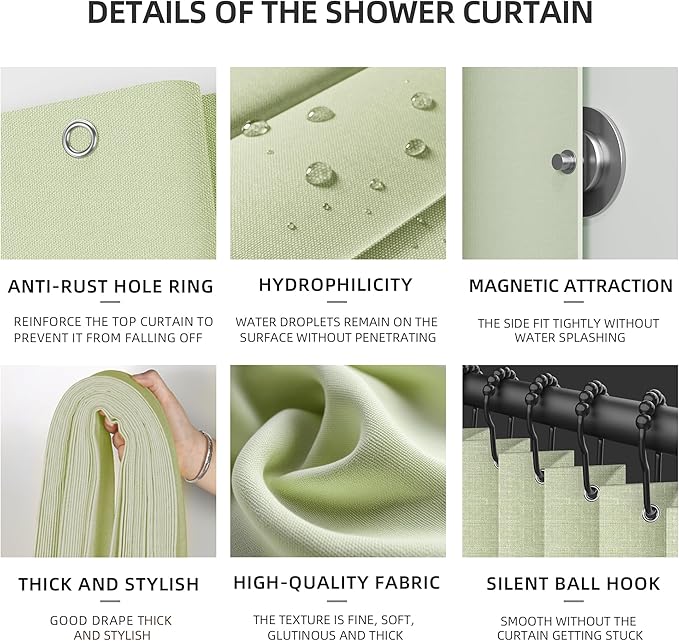 Bathroom Magnetic Folding Shower Curtain, Accordion-Style Shower Curtain, Suitable for Shower Rooms, bathtubs, Hotels or Apartments (Green, W:70*H79.5Inch)