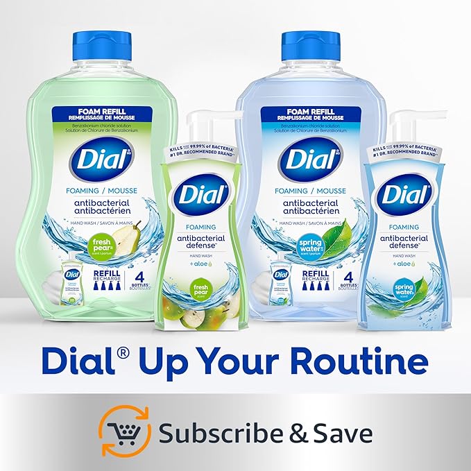 Dial Antibacterial Defense Foaming Hand Soap + Aloe, Spring Water Scent, 30 Fl Oz Hand Soap Refill (4 Pack), Dermatologist-Tested, Gentle on Skin