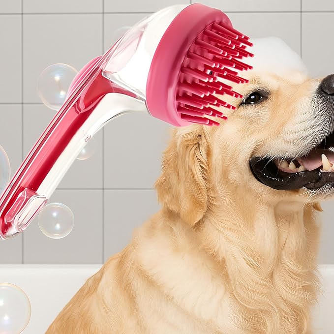 Pet Bathing Brush – Gentle Dog And Cat Scrubber With Integrated Soap Dispenser, Massage Cleansing Tool | Perfect For Puppies Kittens Cats, Home Use, Travel, Pool And Beach Bathing, Grooming Sessions