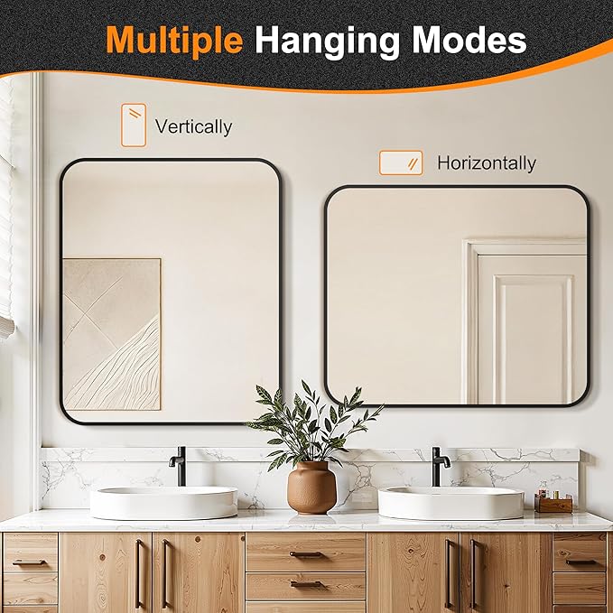 Delma Bathroom Vanity Mirror, Black Framed Bathroom Mirror for Over Sink, High-Definition Bathroom Mirror, Versatile Bathroom Vanity Mirror, Hangs Horizontally or Vertically(36x30, Black)