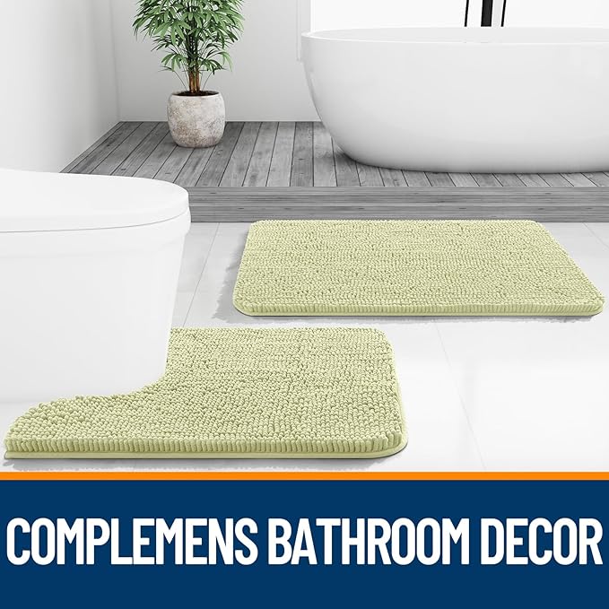 OLANLY Bathroom Rugs 24x16, Extra Soft Absorbent Chenille Bath Rugs, Rubber Backing Quick Dry, Machine Washable Bath Mats for Bathroom Floor, Tub and Shower, Home Decor Accessories, Vanilla