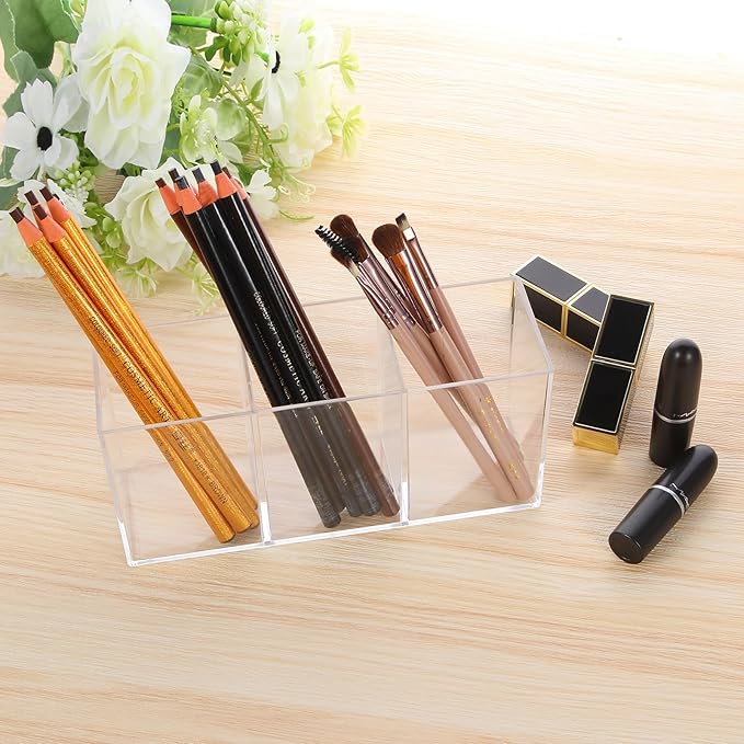 Clear Acrylic Silverware & Pen Organizer Caddy, Transparent Plastic Silverware Holder, Perfect for Office, Bedroom, and Bathroom Storage