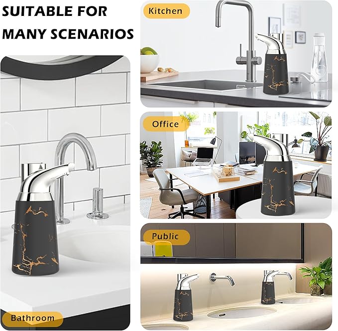 Adjustable Automatic Soap Dispenser Touchless, Ceramic Material,4 Adjustable Levels, Type-c Rechargeable Operated Sensor Liquid Soap Pump,Touch-Free Hand Sanitizer Dispenser (Black Silver)