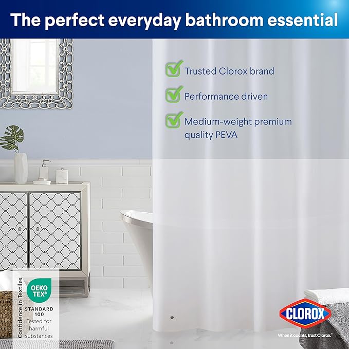 CLOROX Shower Curtain Liner, Premium Medium-Weight Durable Waterproof 6g PEVA for Bathroom with Weighted Magnets, Extra Long 72" x 78", Frosty 1 Pack