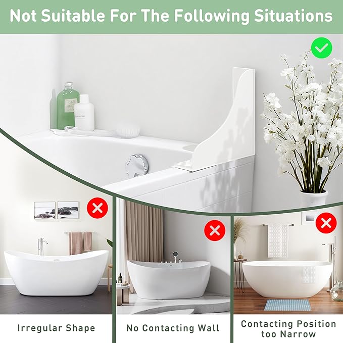 No-Adhesive 2-Pack All-Silicone Shower Splash Guard with Strong Suction Cups, Reusable Bath Tub Corner Water Blocker for Secure Seal&Easy Removal,Keep Water in Shower or Bath, One-Piece Design, White