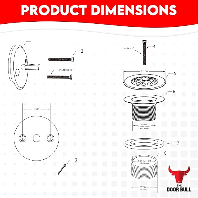 Trip Lever Bathtub Drain Kit with Strainer – 2-Hole Overflow Faceplate, Matching Screws – Tub Drain Trim Replacement Set for Bathroom Bathtubs