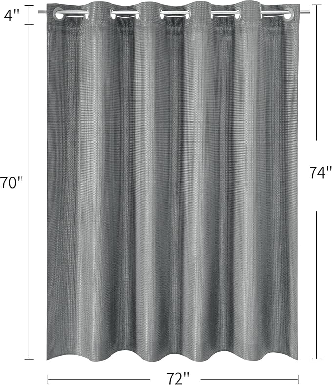 MitoVilla Black Waffle Long Shower Curtain Liner Set 72 x 80, No Hooks Required 80 inch Long Heavyweight Fabric Shower Curtain Set with Snap-in Liner for Hotel Grade Spa-Like Bathroom Decor