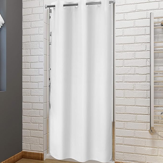 River Dream No Hook Stall Fabric Shower Curtain 48" Wide - Soft Microfiber Shower Stall Curtain Hotel Grade, Waterproof & Machine Washable, White, 48x74