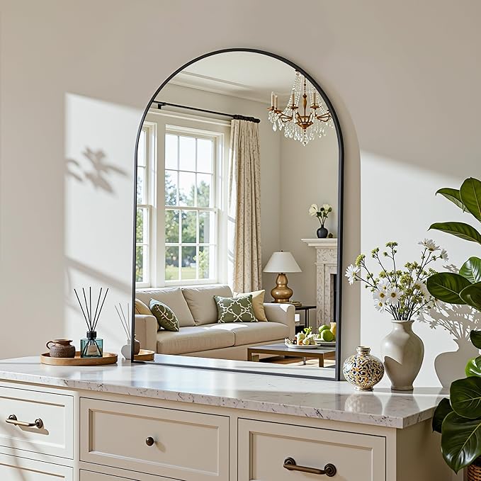 Arched Mirror 20"x30", Bathroom Mirror, Wall Mounted Vanity Mirror with Arch Metal Frame for Bathroom, Over Sink, Bedroom, Living Room, Flat Frame, Black
