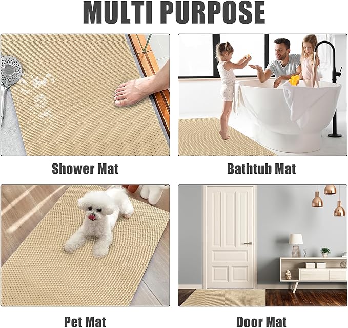 HOMBYS 47 x 32 Extra Large Shower Mat for Shower Stall Tub, Non Slip Bath Mat Bathroom Accessories, PVC Mats for Shower and Bathroom, Quick Drying, (Khaki, 47"x32")