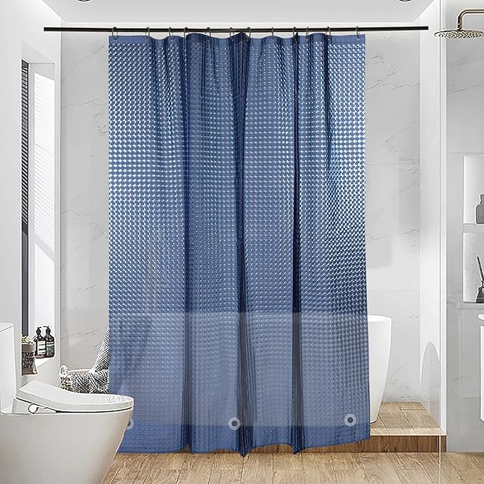 NTBAY EVA Semi-Transparent Clear Shower Curtain with Navy Checkered, Water-Repellent Liner with 3 Magnets for Bathroom, 72x72 Inches