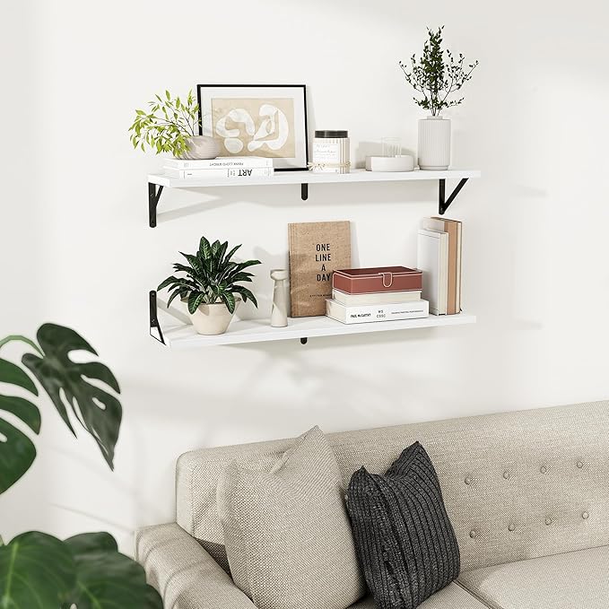 Dreamland White Floating Shelf 36 inch, 36W x 8D Wall Mounted Shelves Set of 2, Wide Display Ledge Shelf with Sturdy Metal Brackets for Living Room, Bathroom, Bedroom and Kitchen