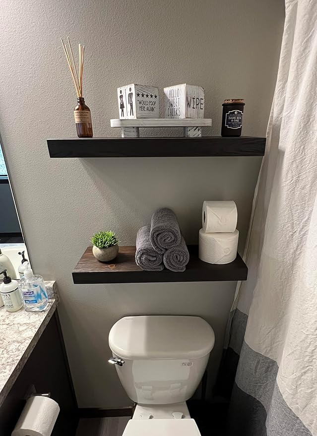 joelsantiques 24 Inch Wooden Floating Shelves for Wall - 24x10x2 in - Made of Natural Wood - Long Heavy Duty Rustic Wall Shelves for Bedroom - Perfect for Living Room, Kitchen - Mocha