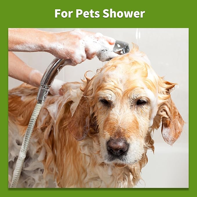 Hygie Rinse Handheld Dog Shower Attachment with Massage Head for Fast and Easy Dog Bathing and Cleaning, Included Garden Adapter for Indoor and Outdoor Dual Use, Handheld Sprayer with Hose, Chrome