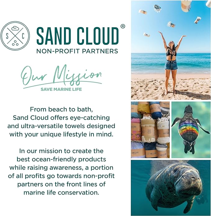 Sand Cloud Extra Large Turkish Beach Towel - Sand Free - 100% Organic Turkish Cotton Yarn - Quick Dry Towel for Beach, Picnic, Blanket or Bath - As Seen on Shark Tank - Marine Life (Prism Turtles XL)