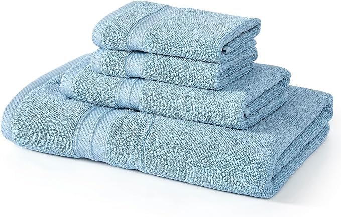 Modern Threads Trefoil Filigree 6-Piece 100% Cotton Towel Set – Reversible Yarn Dyed Jacquard – Includes 2 Bath Towels, 2 Hand Towels, 2 Washcloths – Absorbent, Quick Dry, Soft & Durable – Sky Blue