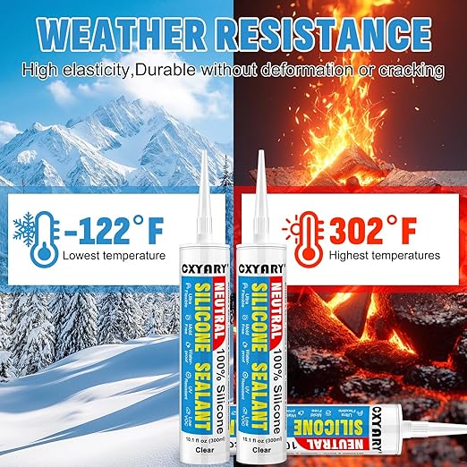 Silicone Caulk & Sealant Clear, 10 Pack - 100% Waterproof Silicone Sealant, Silicone Caulking for Kitchen and Bathroom, Toilet, Sink, Window & Door Use, Shrink & Crack Proof (10.1 FL.OZ/300ml)