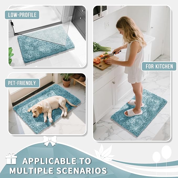 Yimobra Long Bathroom Rugs Runner 55x24 Inch, Extra Thick Soft Absorbent Chenille Bath Mat, Non Slip Machine Washable, Quick Dry Bath Rugs for Bathroom Floor, Tub and Shower, Greyish Blue