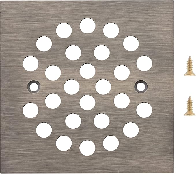Square 4-1/4 Inch Screw-in Shower Drain Cover Replacement Square Floor Drainer Grate,Brushed Nickel,Brushed Gold,Oil Rubbed Bronze,Chrome (Antique Brass)
