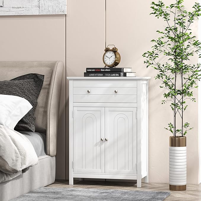 Giantex Bathroom Storage Cabinet with Drawer - Floor Cabinet with Doors, Adjustable Shelf, Storage Organizer for Entryway, Laundry Room, Kitchen, Living Room, Bedroom, Freestanding Cupboard (White)