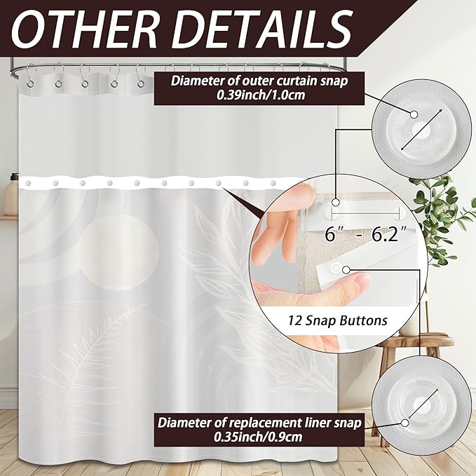 Dark Brown Boho See Through Mesh Top Shower Curtain with Window, Black and Brown Mid Century Modern Double Layer Shower Curtains with Snap in Liner, Waterproof Fabric with Hooks, 71x72 in