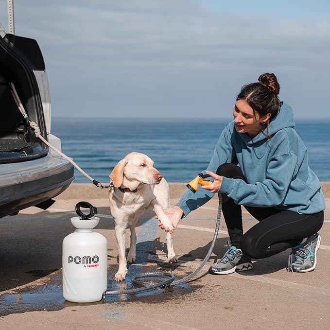 Pomo High Pressure 5L Portable Shower, Outdoor Shower, Camping Shower, Surf Rinse Kit, Beach Shower, Dog Wash, Boat Rinse, Car Shower, 1.5 Gallon Multi-use Sprayer, Hand Pump 45 PSI - No Power Needed!