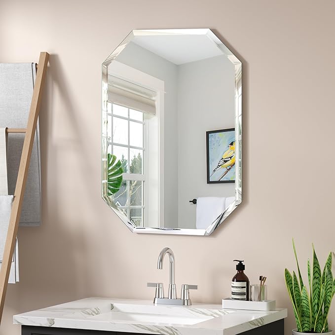 Silver Wall Mirror-Beveled Edge Frameless Mirror for Bathroom, Vanity, Bedroom, Rectangle Mirrors (20X28inch)