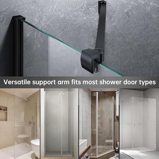 Frameless Shower Door Support Bar, Stainless Steel Wall-to-Glass Support Arm to Fixed Shower Glass Panel, for 1/4"-3/8" (6-10 mm) Door, 180° Pivot & Stow-Flat Mode (Matte Black, 23.6-inch(600mm))
