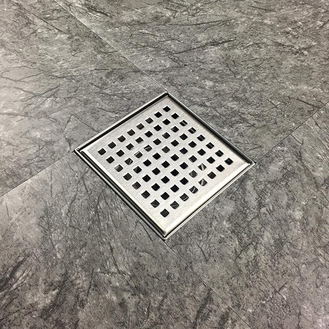 Neodrain 4-Inch Square Shower Drain with Removable Quadrato Pattern Grate, Brushed 304 Stainless Steel Square Drain for Bathroom with Hair Strainer,CUPC Certified