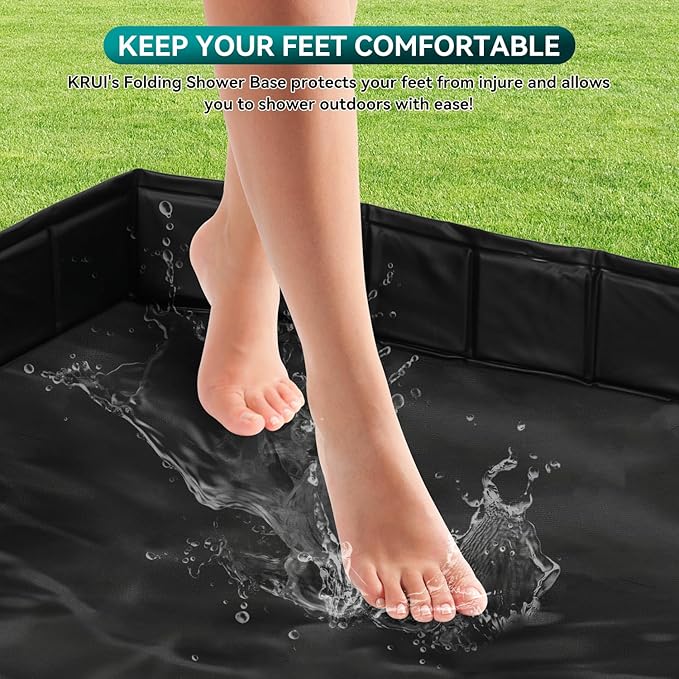 KRUI Camping Shower Base, Foldable Shower Tent Awning Base with Drain Hose to Keep Feet Clean, Portable Shower Pan for Indoor and Outdoor