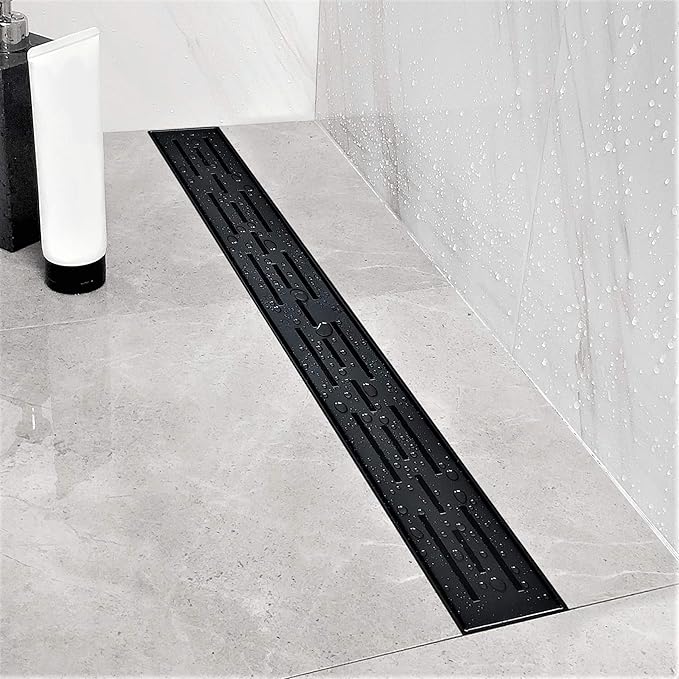 Neodrain 28 Inch Rectangular Linear Shower Drain with Brick Pattern Grate, 304 Stainless Steel Bathroom Floor Drain,Shower Floor Drain Includes Adjustable Leveling Feet, Hair Strainer,Black