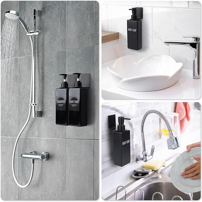 Segbeauty Stainless Adhesive Bottle Holder, 3Pcs Bathroom Bottle Dispenser Holder, Dia 1.1in 2.8cm Lotion Bottle Wall Mount, Rustproof Shampoo Bottle Holder Wall Hanging Rack for Kitchen Toilet Black