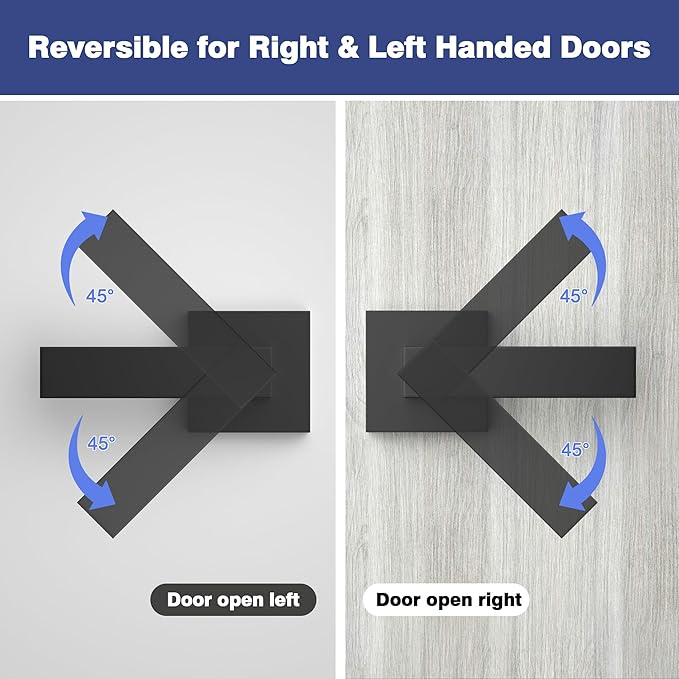 Passage Door Lever, 4 Pack Matte Black Interior Door Handles for Hallway and Closet, Heavy Duty Square Interior Keyless Door Handles Non-Locking Door Knobs for Right & Left Side Door