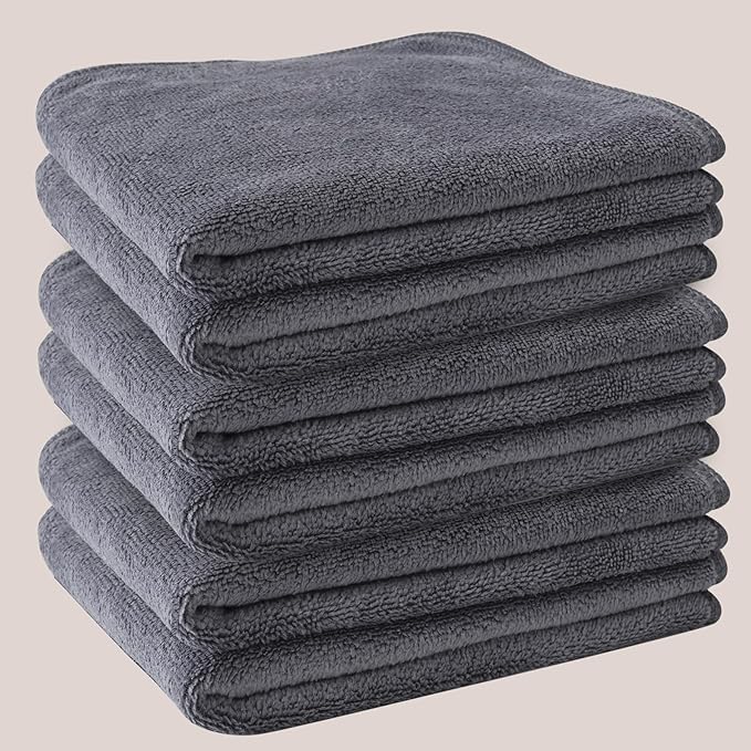Nugilla Makeup Remover Cloth 12 x 12 Inch, Reusable Makeup Remover Towels for Washing Face, 6 Pack Washable Microfiber Face Cloth Fast Drying Washcloth, Grey