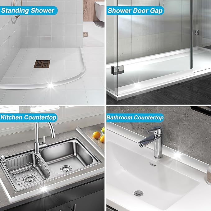 67" Shower Threshold Water Dam Silicone Shower Water Guard Collapsible Shower Door Bottom Seal Shower Splash Guard for Wet and Dry Separation
