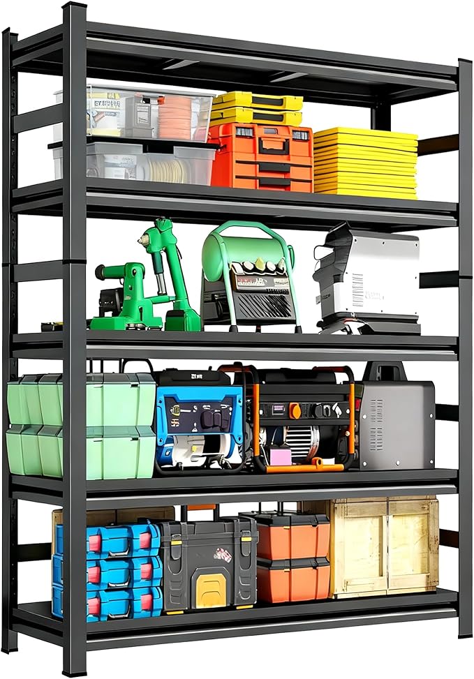 Metal Shelving Units for Garage, 5-Tier Adjustable Storage Shelves, Heavy Duty Steel Racks for Garage, Basement, Warehouse, Black