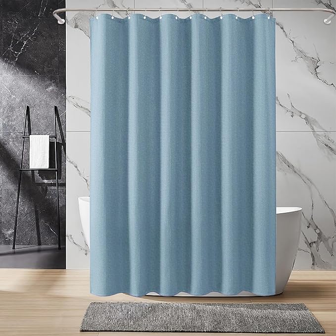 Inhousolu Fabric Shower Curtain Waffle Weave, 230 GSM Heavy Duty, Weighted Hem, 14 Metal Hooks, Water Repellent, Machine Washable, Hotel Spa Luxury Bath Curtain Set, 72 x 72 Inch, Teal