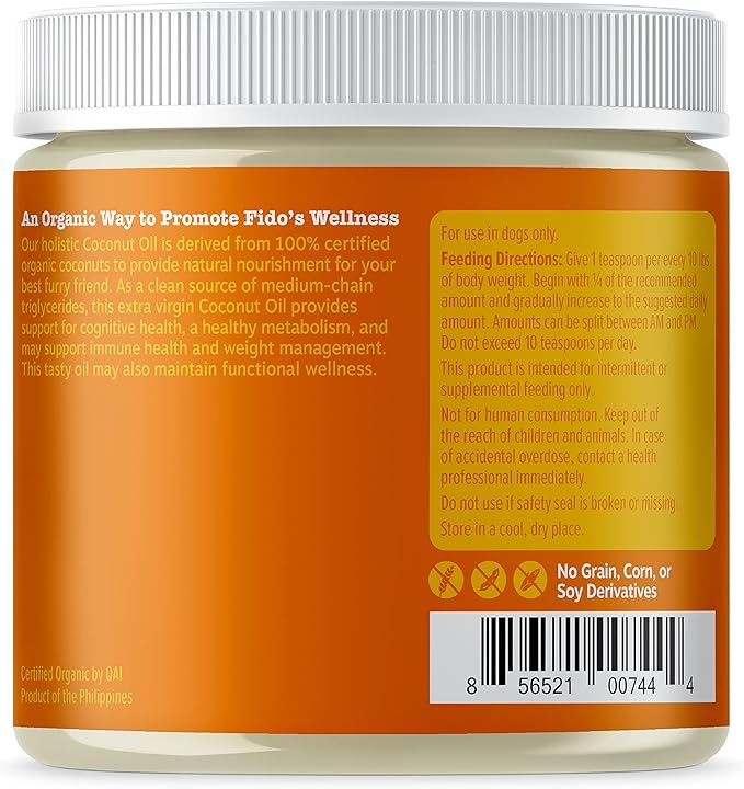 Coconut Oil for Dogs - Certified Organic & Virgin Superfood Supplement - Digestive & Immune Support - 16 OZ