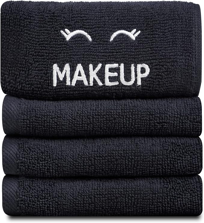 White Classic Bleach Safe Black Makeup Washcloths for Face Cleansing, 6 Pack - Super Soft Luxury Cotton Black Makeup Towels, Highly Absorbent and Quick Dry, All Makeup Remover Cloth | 13 x 13