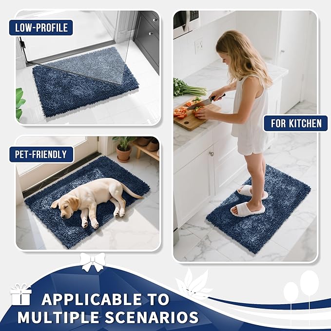 Yimobra Large Bathroom Rug Non Slip 36x24 Inch, Extra Thick Soft Absorbent Chenille Bath Mat, Machine Washable Bath Rugs for Bathroom Floor, Tub and Shower, Home Decor Accessories, Light Blue