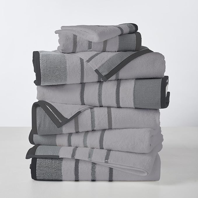 Great Bay Home Decorative Bath Towel Set - Luxury Cotton 6 Piece Towel Set - 2 Bath Towels, 2 Hand Towels, 2 Washcloths - Luxurious, Ultra-Soft, Durable Towel for Bathroom Decor (Grey)
