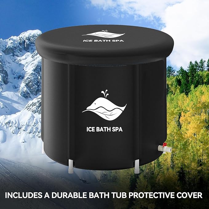 BDL Ice Bath Tub for Athletes, Extra Large Portable Freestanding Bathtub 105 Gallons Cold Plunge Bathtub for Recovery Outdoor Folding Spa Bath Tub, Whale Black