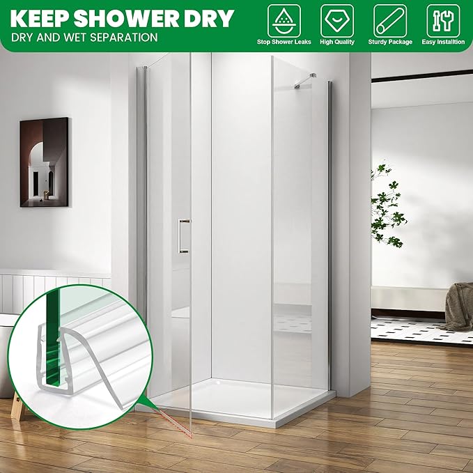 Bathroom Shower Glass Door Bottom Seal Strip, 2PCS 36 Inch Long Clear PVC Seal Strips for 1/4"(6mm) Thick Framless Glass Door Panel