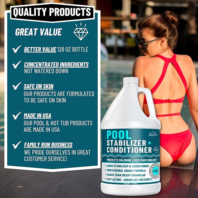 Pool Stabilizer - Cyanuric Acid Pool Stabilizer, Liquid Chlorine Stabilizer for Pool Chemicals, Swimming Pool Conditioner Stabilizer, Pool Stabilizer for Salt Pool & Chlorine, 1 Gallon