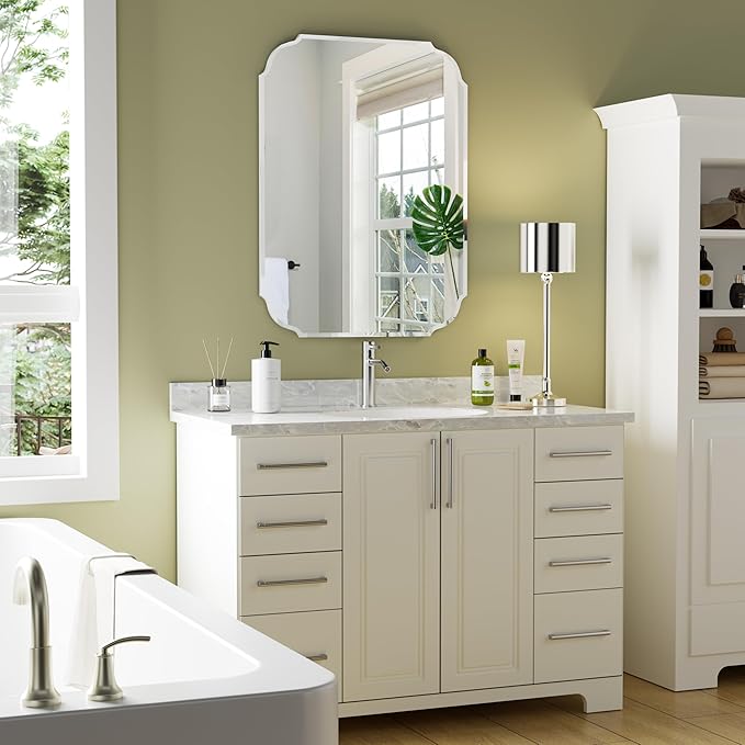 Silver Wall Mirror-Beveled Edge Frameless Mirror for Bathroom, Vanity, Bedroom, Rectangle Mirrors (32X24inch)