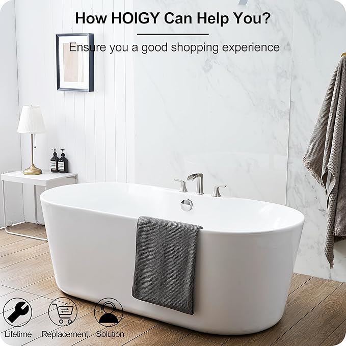 3 Hole Roman Tub Faucet Waterfall Brass Brushed Nickel Bathtub Faucet Set, High Flow 6-16 Inch Deck Mount Faucet for Bathtub, 2 Handle Bath Tub Faucets with Supply Water Hoses for Classic