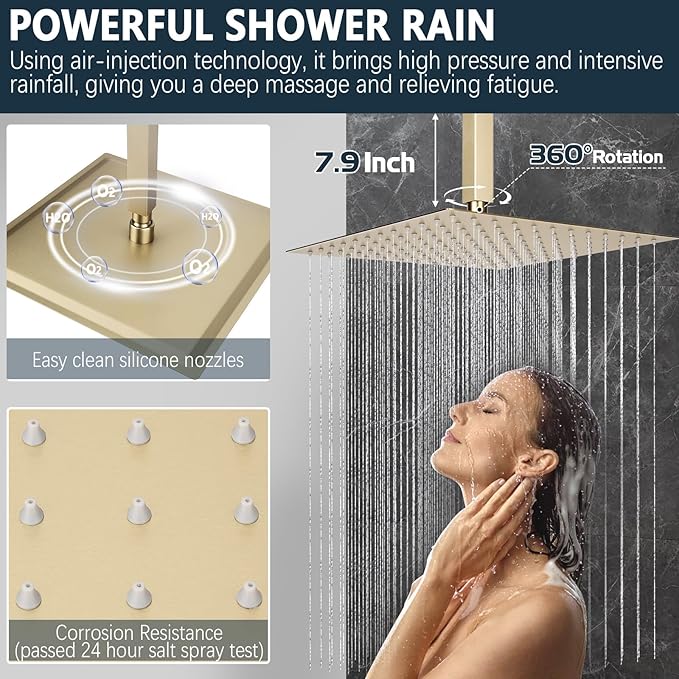 Shower Faucet Set Rainfall Shower System Push Button Diverter Shower Faucet with 4 in 1 Handheld, Ceiling Mount 12 Inch Shower Head and 6 Inch Wall Mount Shower Head