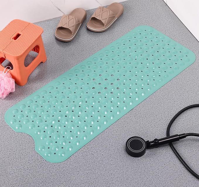 Anti-Slip Bathtub Shower mat, 39.3×15.7 inch(Approximately 100 × 40cm) Soft Oversized Machine Washable Non-Slip Bathtub mat with Drainage Holes, Bathroom Floor Suction Cup.(1-Opaque Mars Green)