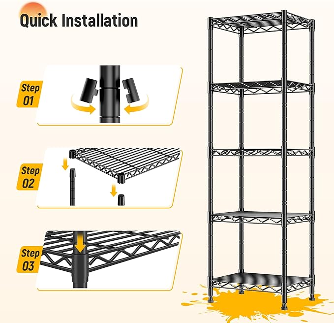 5 Tier Metal Shelving Unit Wire Shelving,Storage Rack for Small Space:Adjustable Storage Shelves Standing Bathroom Shelf and Narrow Small Shelf for Laundry Dorm Kitchen Pantry Closet15.8"w*11.8"D*53"H